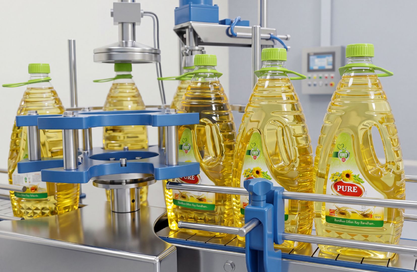 Automated oil bottling line at Pakistan Oil Mills