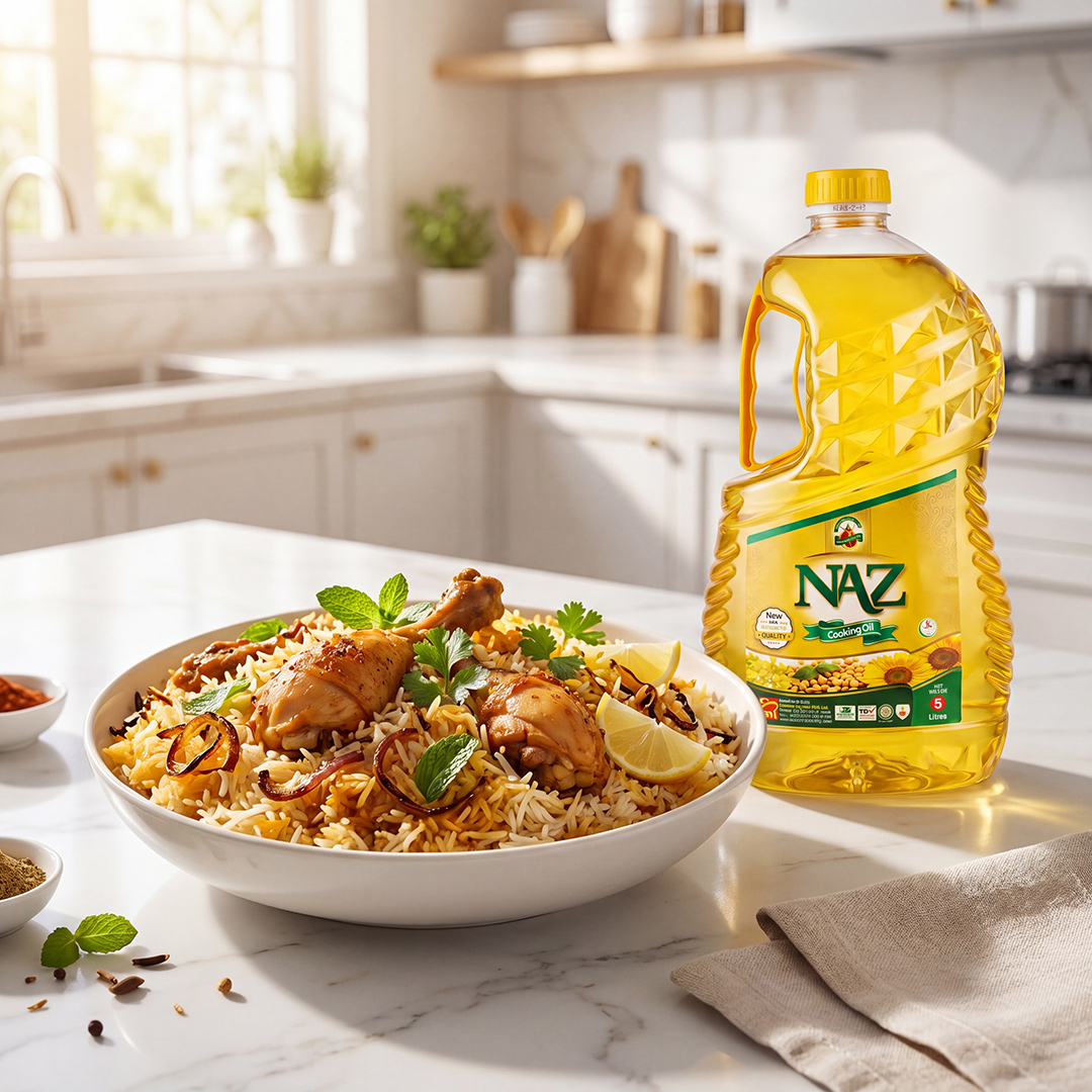 NAZ cooking oil with biryani